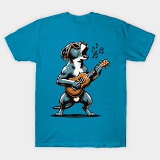 Dog Playing Guitar Sing Staffordshire Terrier Staffie Funny T-Shirt